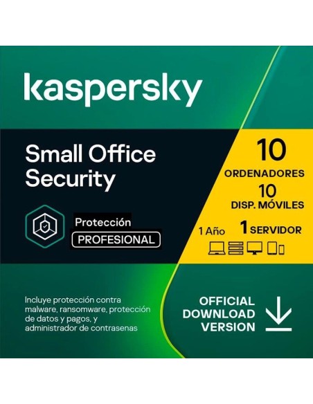 ANTIVIRUS KASPERSKY SMALL OF. SEC. 1L SERVER + 10L PC + 10L ANDROID L.ELEC