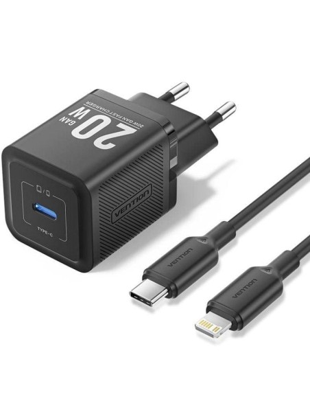 CARGADOR DE PARED VENTION GAN USB-C 20W BLACK + CABLE UCB-C - LIGHTNING 2M BLACK