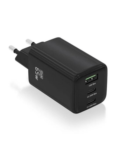 CARGADOR DE PARED AISENS GAN 2XUSB-C/USB-A 65W BLACK